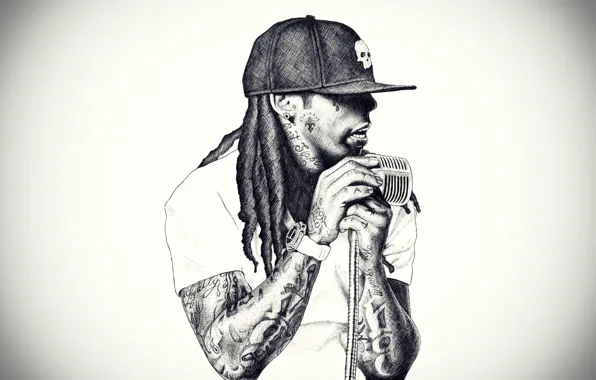 Microphone, dreadlocks, baseball cap, singer, rap, RAP, Lil wayne