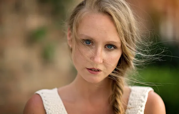 Girl, portrait, freckles, blue eyes, Mark Prinz, Yaiza