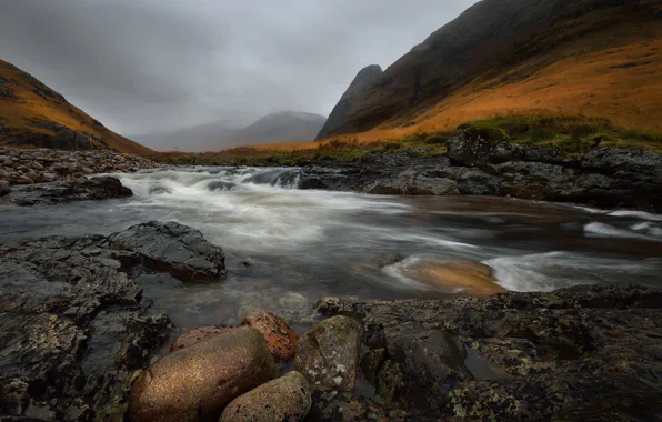 Wallpaper stones, clouds, the sky, river, mountains
