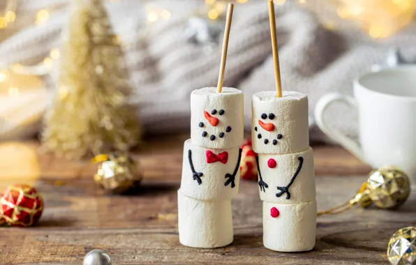 Christmas, candy, New year, snowmen, snowman, a couple, Duo, faces