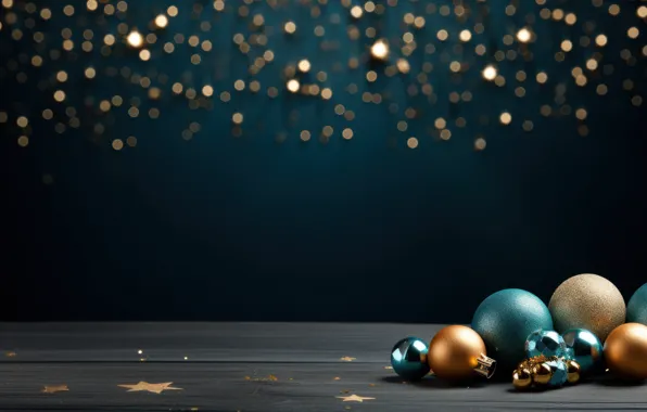 Balls, the dark background, balls, Christmas, New year, blue, gold, blue background