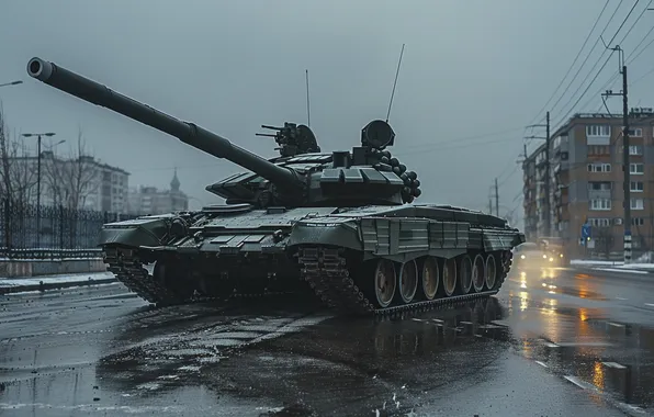 Home, Winter, Road, The city, Snow, Tank, Cars, Digital art