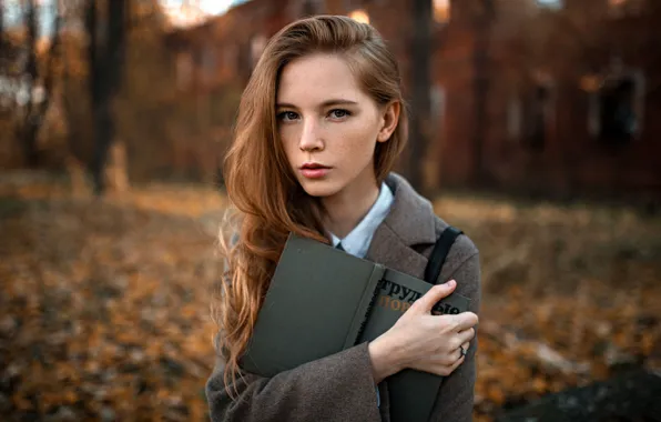 Autumn, look, trees, Park, model, portrait, makeup, hairstyle