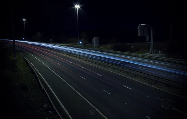 Road, Lights, Night, Autobahn