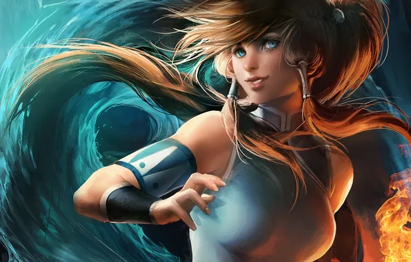 Water, girl, lights, smile, magic, art, sakimichan, Times