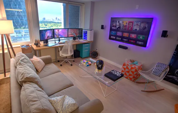 Picture Interior, Sofa, TV, Personal Computer, Chair, Hi-Tech, Table, Window