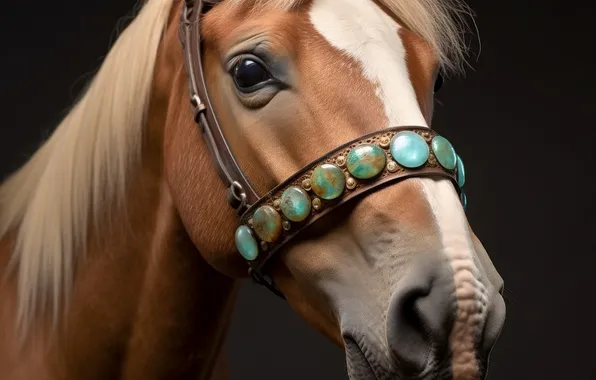 Look, face, horse, horse, portrait, decoration, black background, chestnut