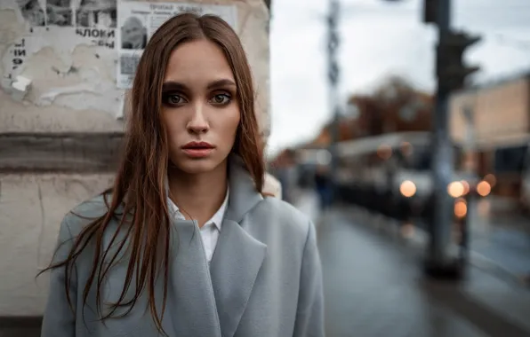 Picture rain, street, coat, brown-eyed, Alexander Kurennoy