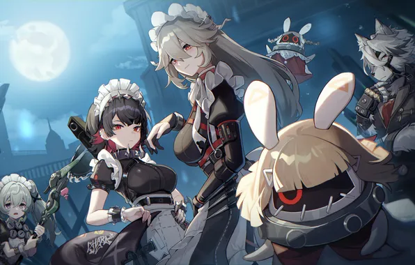 Night, castle, girls, furry, zenless zone zero, bangboo, corin wickes, by lycaon