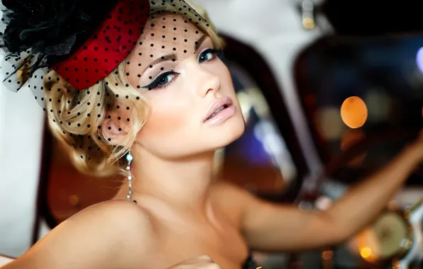 Picture look, model, blonde, hat, veil, Ekaterina Koba