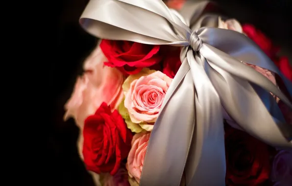 Picture BACKGROUND, PETALS, BLACK, RED, MACRO, ROSES, PINK, BOUQUET