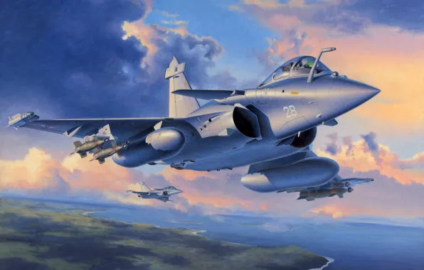 War, art, painting, aviation, jet, Dassault Rafale