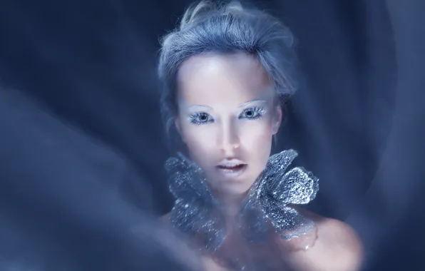 Look, girl, blue, hairstyle, bow