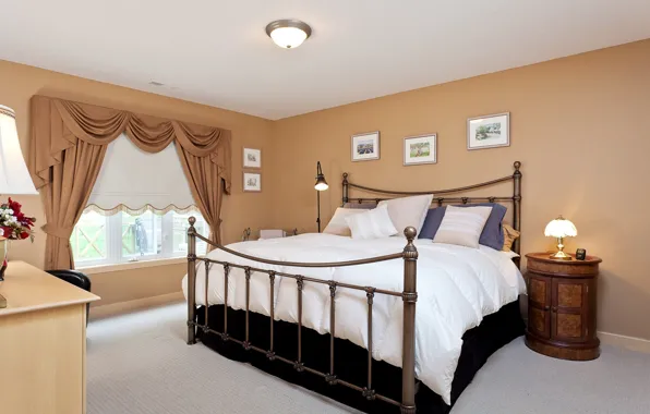 Light, lamp, bed, window, table, bedroom