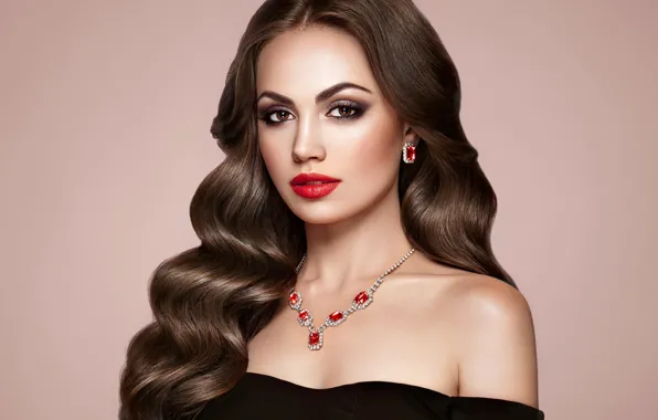 Picture look, decoration, background, portrait, earrings, necklace, makeup, hairstyle