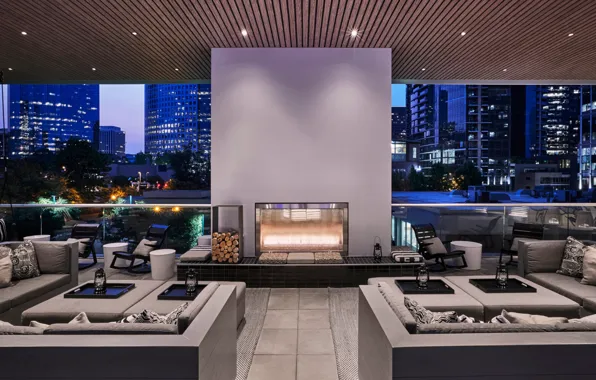 Interior, fireplace, Seattle, megapolis, terrace, Washington, area, W Bellevue hotel