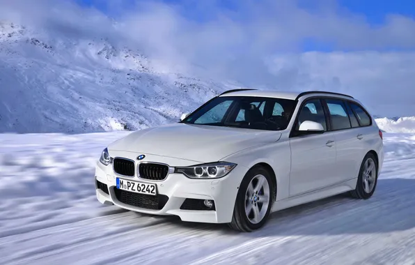 Picture Winter, Auto, White, Snow, BMW, Machine, In Motion, Universal
