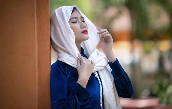 Girl, nature, Asian, shawl, Cape