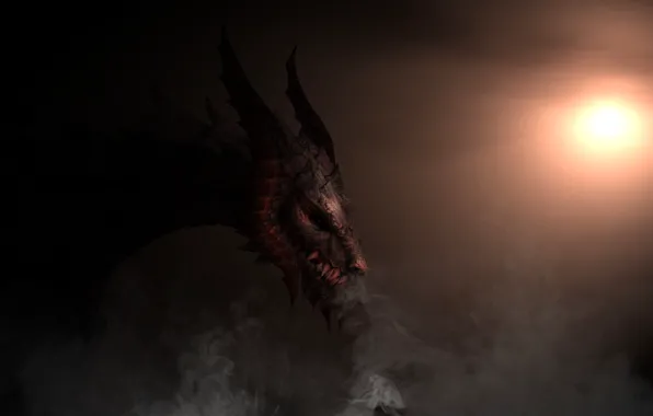 The sun, background, dragon, smoke