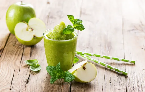 Picture glass, apples, food, drink, mint, juice puree, smoothies