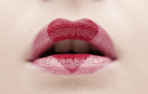 Picture heart, lipstick, lips, sponge, heart