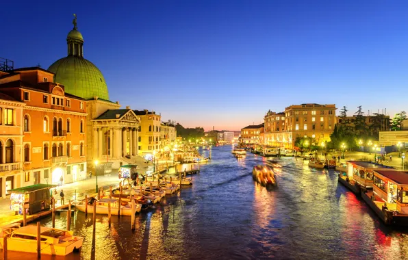 Lights, home, the evening, lights, Italy, Venice, channel, Palace