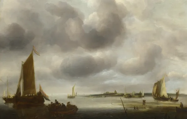 Picture boat, picture, sail, Jan van de Cappelle, Jan van Kappel, Coastal Scene