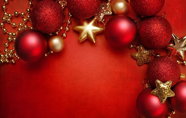 Decoration, balls, New Year, Christmas, red, Christmas, balls, stars