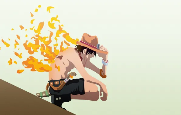 Fire, hat, guy, sitting, One Piece