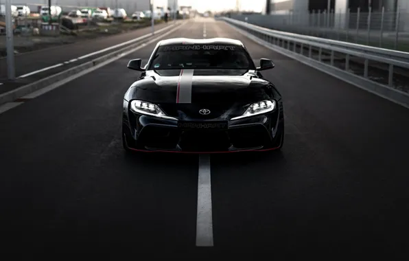 Road, asphalt, markup, black, street, coupe, Toyota, front view
