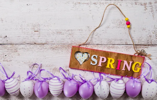 Picture spring, Easter, wood, spring, Easter, purple, eggs, decoration