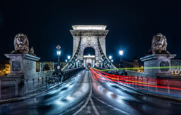 Picture Széchenyi Chain Bridge, lights, Budapest