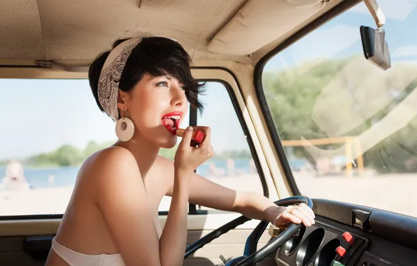 Car, woman, driver, lipstick