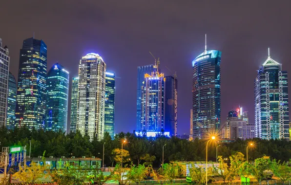 Night, The city, Skyscrapers, China, Landscape