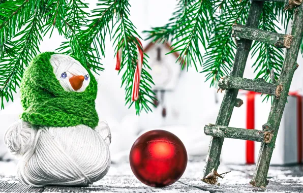 Background, gift, spruce, branch, New year, snowman, box, gift