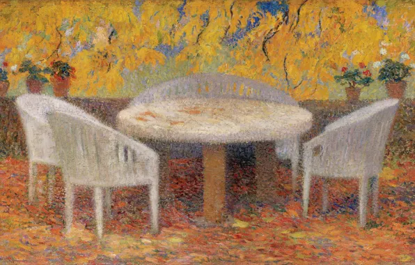 Table, picture, Henri-Jean Guillaume Martin, Henri Matrin, Under A Large Chestnut Tree