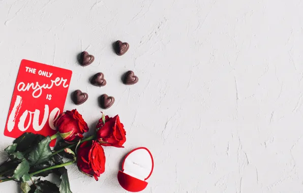 Candy, Roses, Ring, Holiday, Postcard, Valentine's day