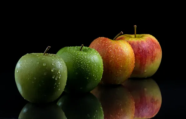 Picture drops, apples, black background