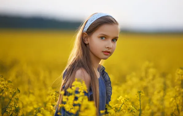 Picture field, summer, look, nature, dress, girl, grass, child