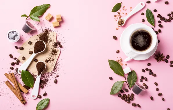 Picture background, coffee, Cup, pink, coffee beans, cuts, Iryna Melnyk