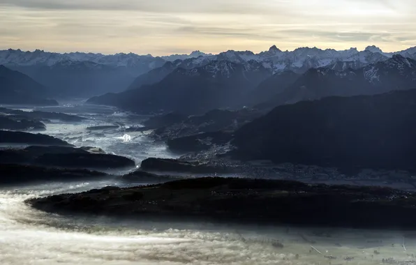 The sky, landscape, mountains