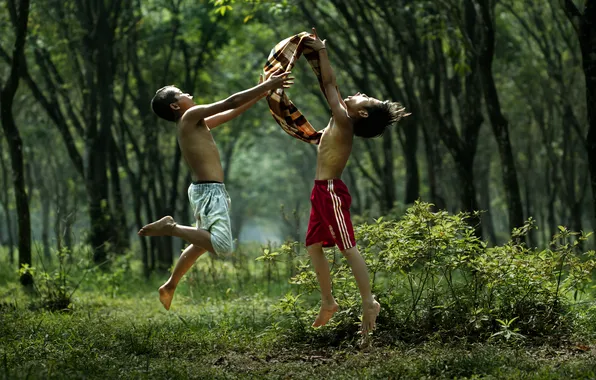 Girls, nature, boys, children