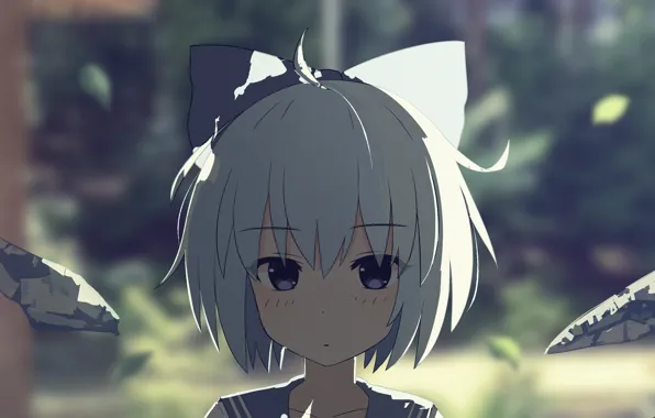 Girl, blurred background, Cirno, Touhou Project