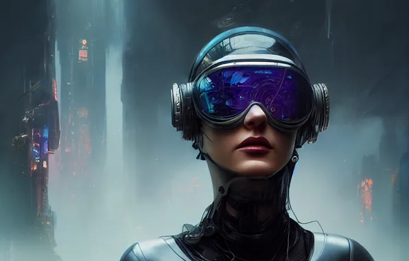 Picture girl, glasses, cyberpunk, Android