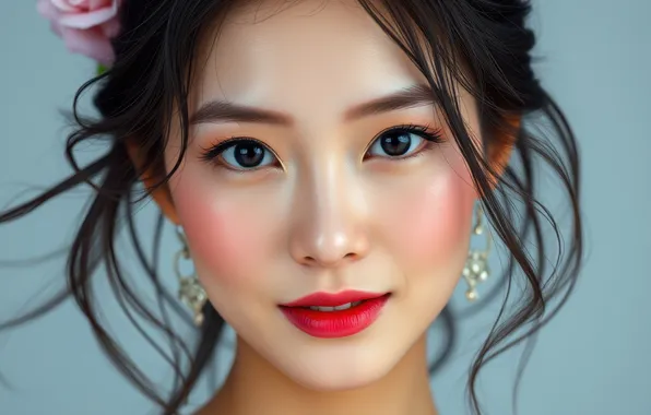 Portrait, look, neural network, AI art, face, makeup, girl, Asian