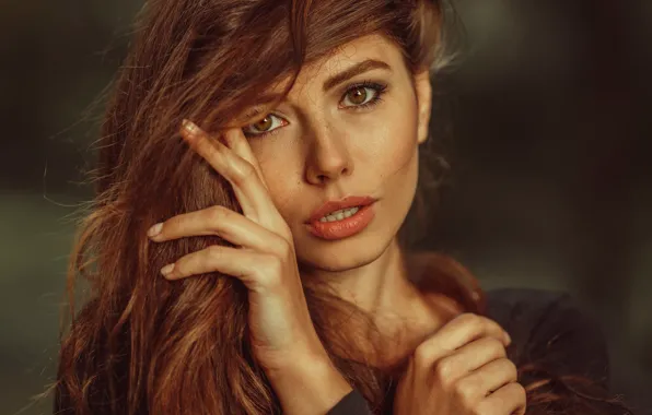 Look, face, hair, portrait, hands, red, redhead, Egor Konobevtsev