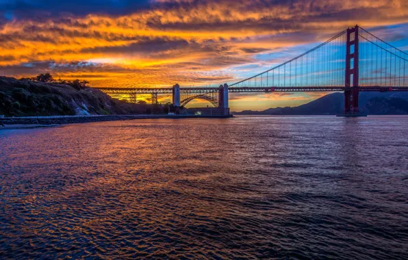 Bridge, the city, Strait, the evening, CA, San Francisco, Golden Gate, USA