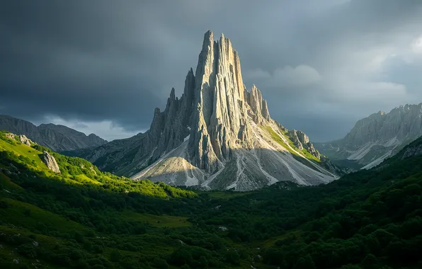 The sky, clouds, trees, Wallpaper, mountain, art, wallpaper, sky