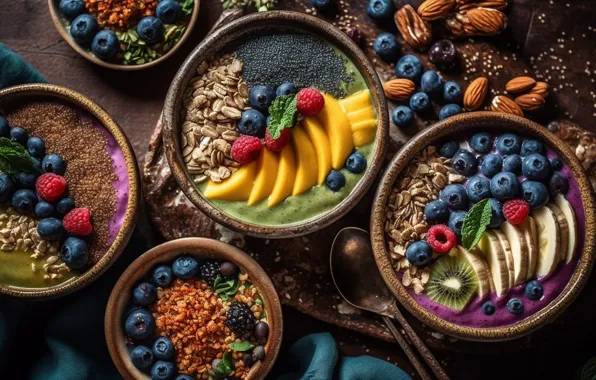 Berries, raspberry, table, food, Breakfast, seeds, kiwi, blueberries