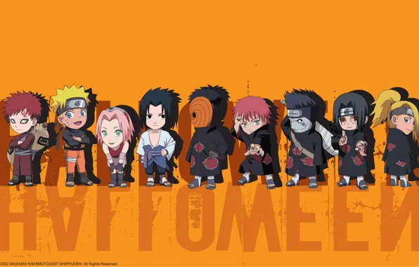 Sakura, Sasuke, Naruto, Itachi, Kisame, Gaara, Deidara, Toby
